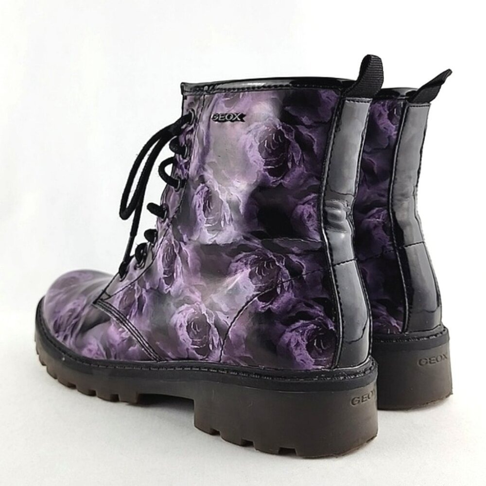GEOX Women's Casey Purple Floral Rose Patent Leather Lace Up Short Boots 36 - Picture 7 of 16